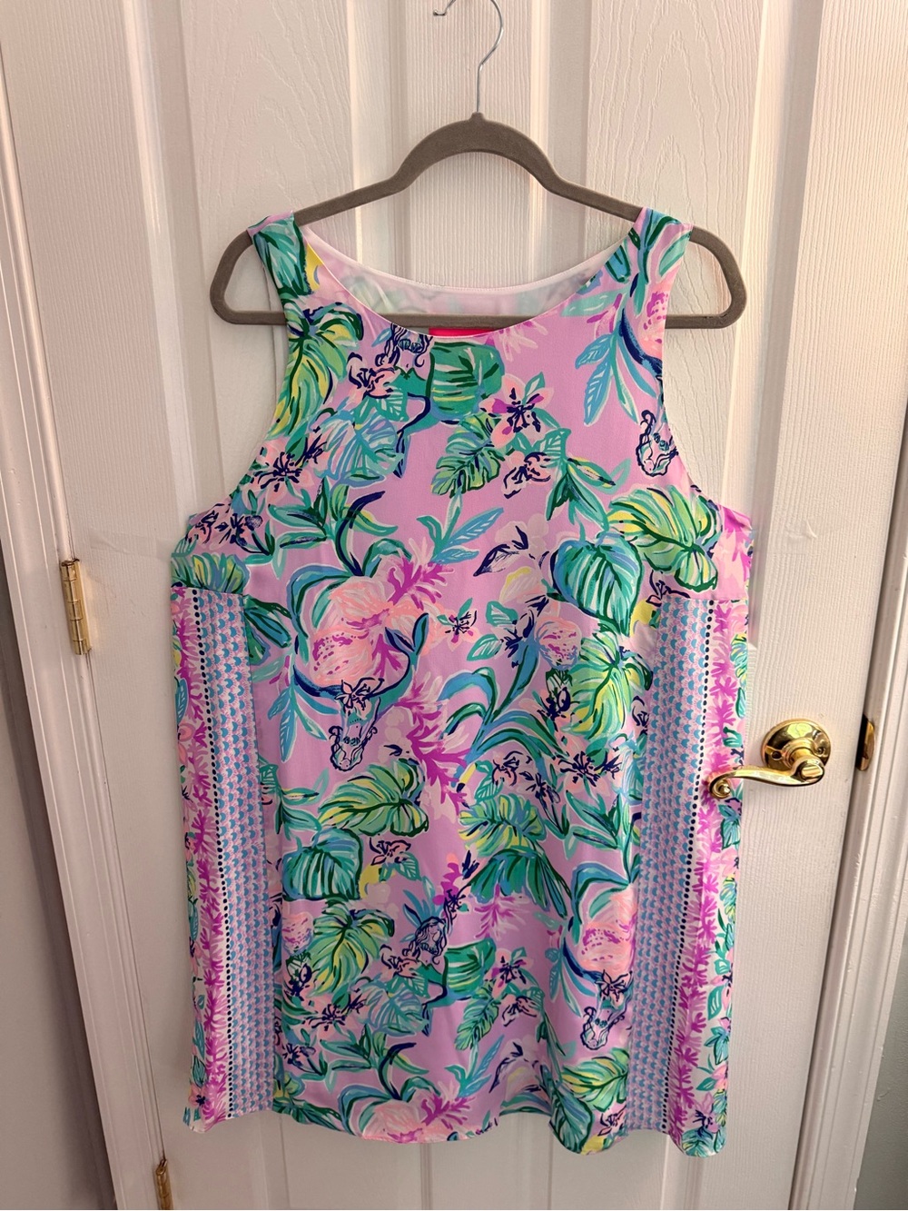 Lilly Pulitzer Purple Floral-Print Silk Shift Dress with Green Accents